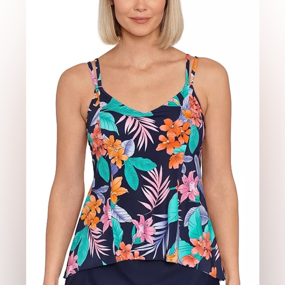 Swim Solutions Princess Seam Hi Low Tankini Top in Havana Nights (8)